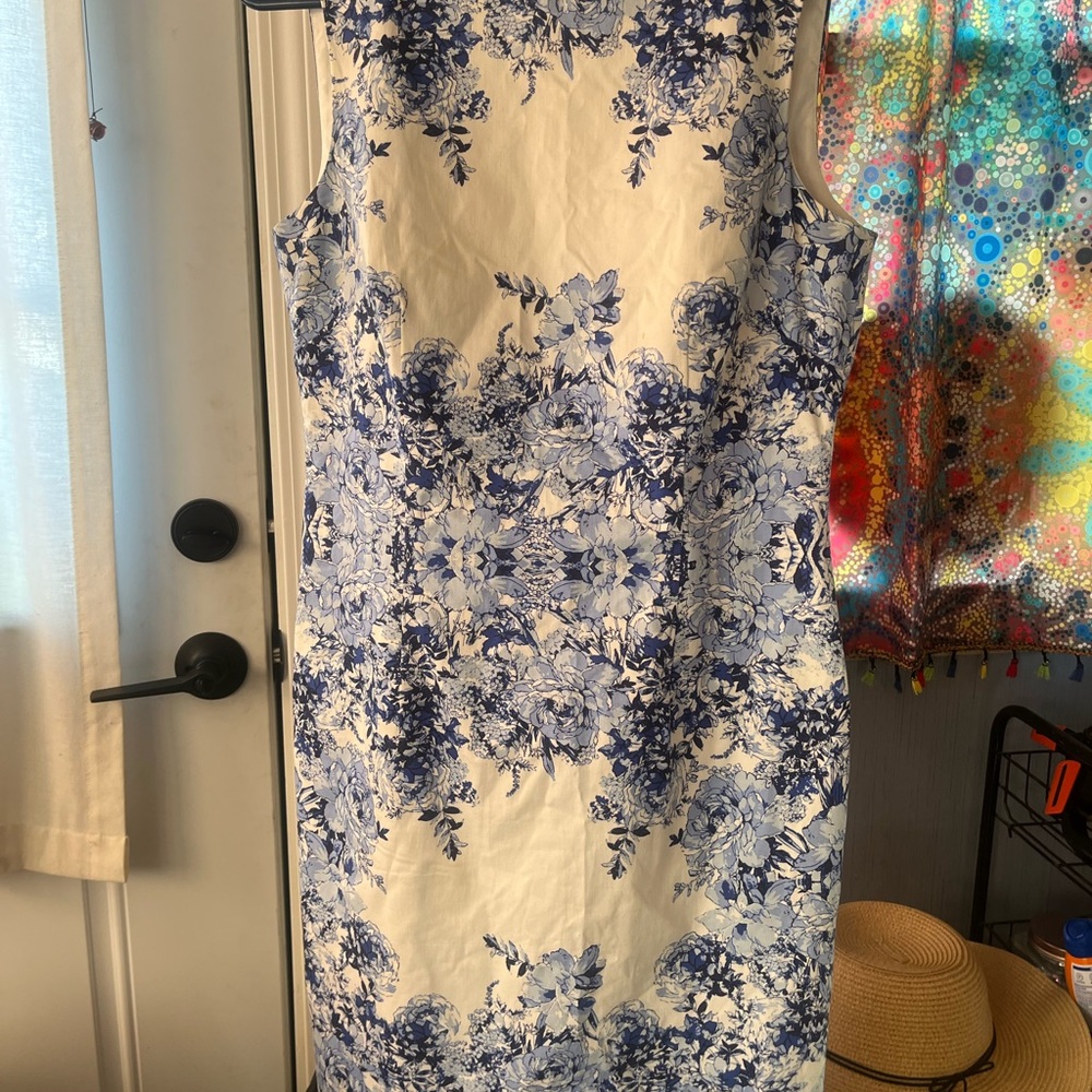 Adrianna Papell Blue and Cream Floral Midi Dress